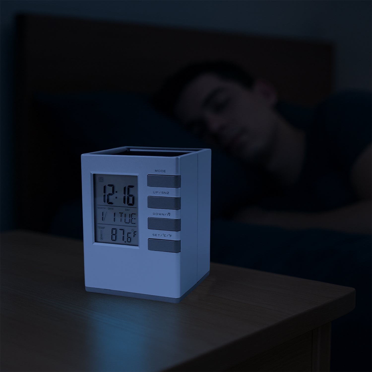 Cube Shape Digital Desk Clock with Pen Storage Cube Shape Digital Desk Clock with Pen Storage